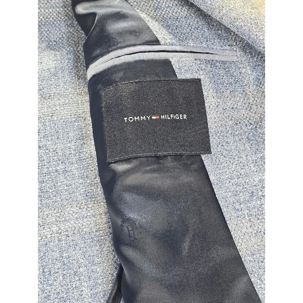 Tommy Hilfiger THFLEX Mens Light Blue Plaid Sport Coat Blazer 46R New
